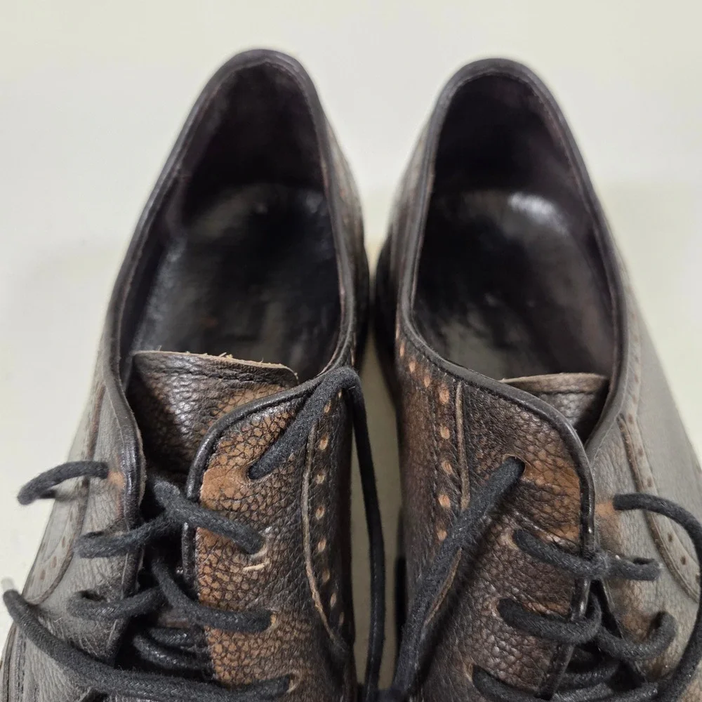 John Varvatos USA Mens Wingtip Oxford Brown Distressed Leather Dress Shoes 8M